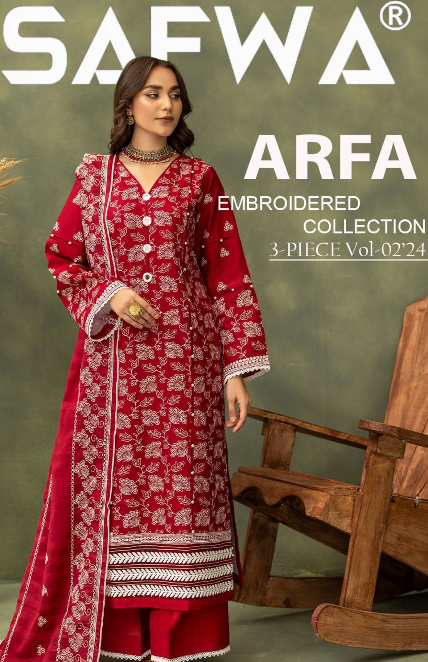 ARFA UNSTITCHED 3 PCS EMBROIDERED  LAWN COLLECTION