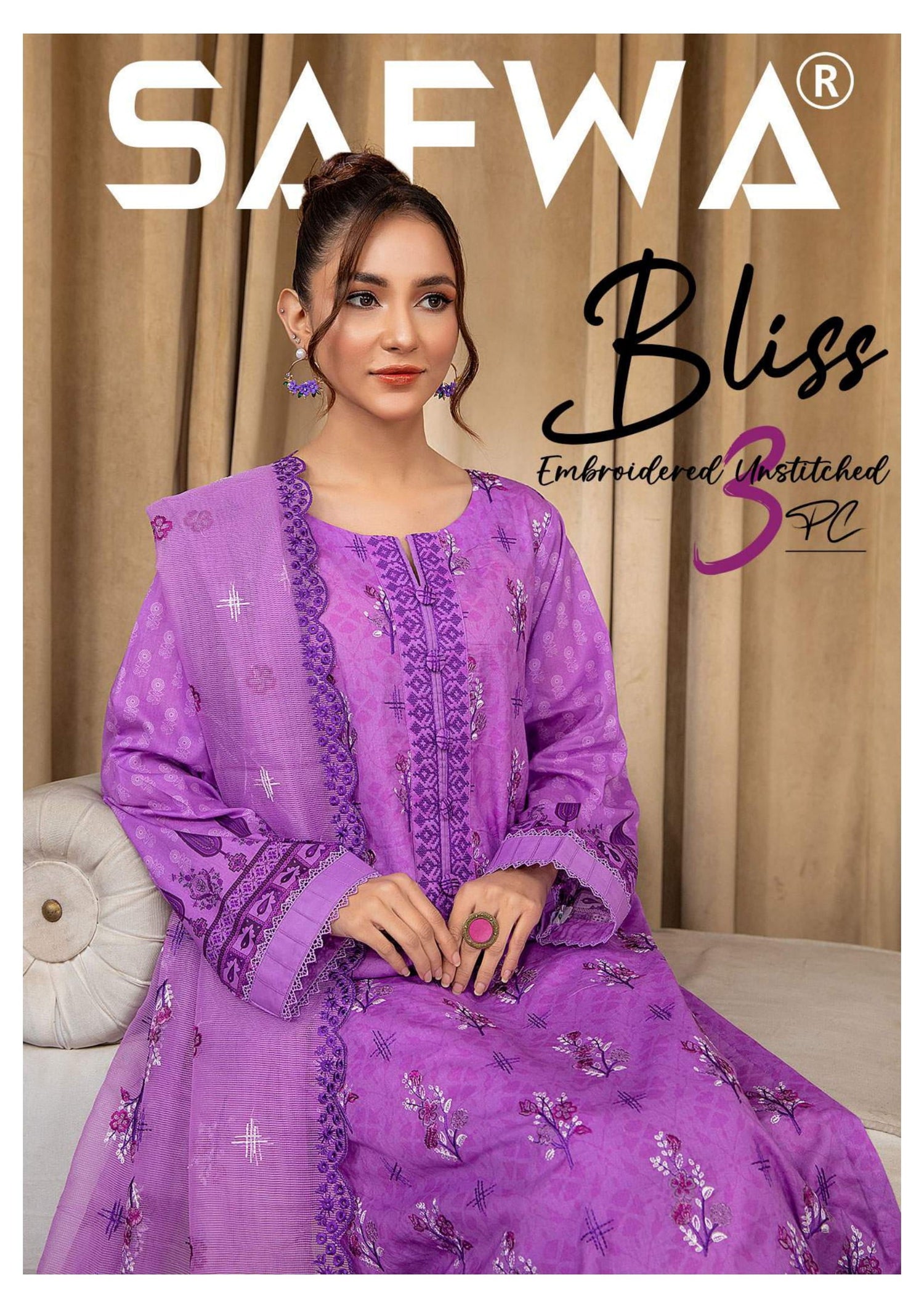 BLISS UNSTITCHED 3 PCS EMBROIDERED LAWN COLLECTION